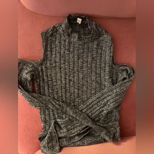 Express Grey Long Sleeve Turtle Neck with shoulder cut outs